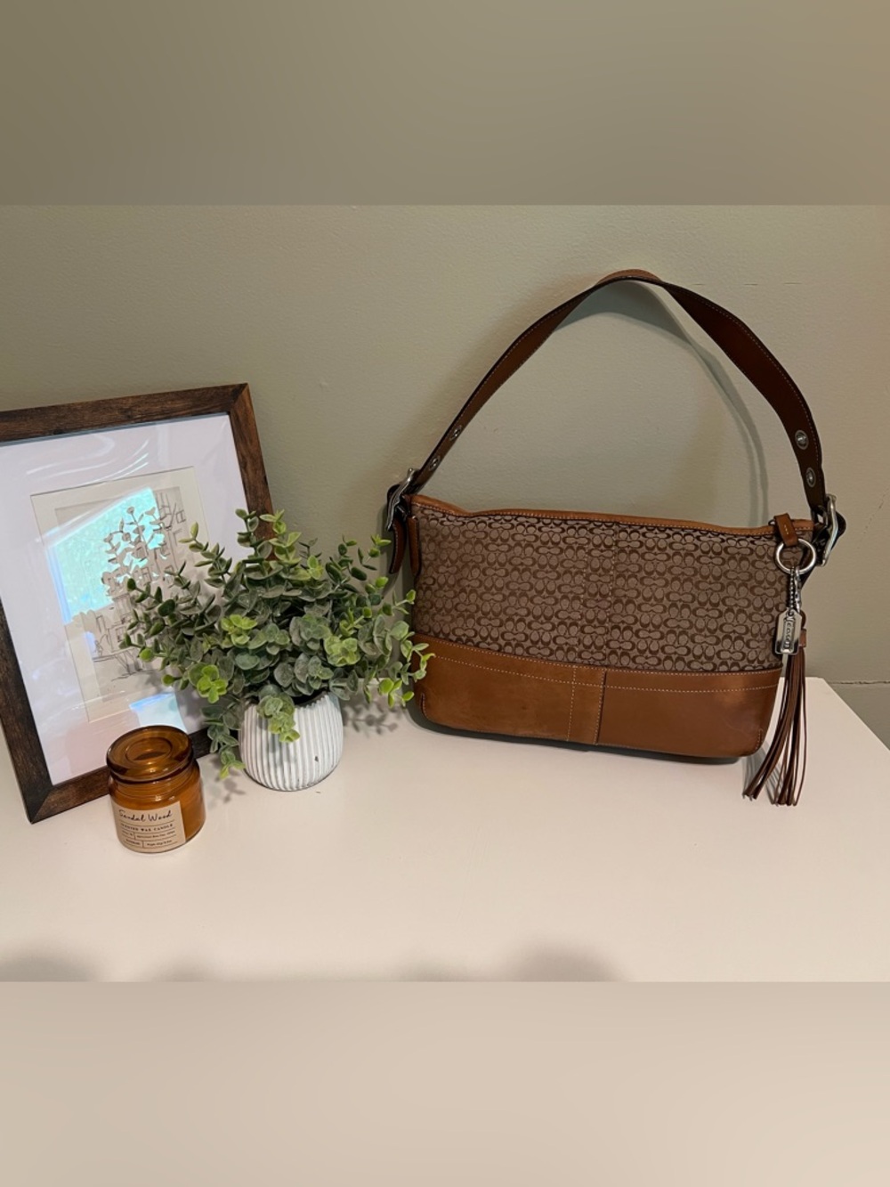 Coach Saddle Brown Signature Canvas and Leather Shoulder Bag/Sufflette